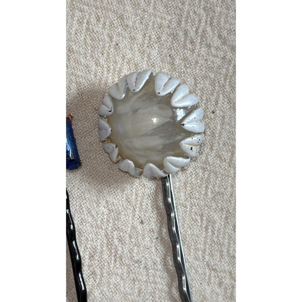Vintage Rhinestone & Other Hair Bobby Pins Silver Tone Set Of 4 - Picture 5 of 6